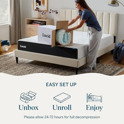 Lucid 2 Inch Memory Foam Mattress Topper, Full Size – Cooling Gel Bed Topper – Pressure-Relieving Plush Feel – Ventilated Breathable Design – CertiPur Certified - Dorm Room Essentials