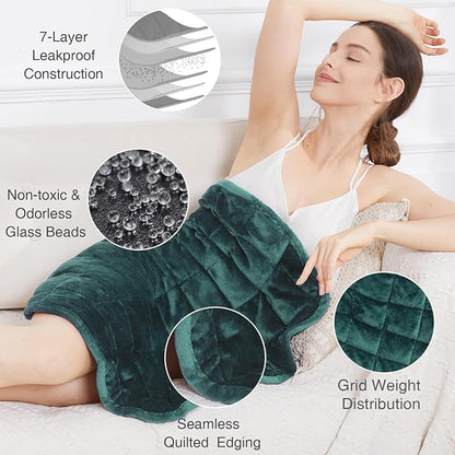 Alomidds Weighted Lap Blanket 7lbs, Cozy Breathable Flannel Weighted Lap Pad for Adults, Small Weighted Blanket for Travel, Couch, Green, 29" x 24"