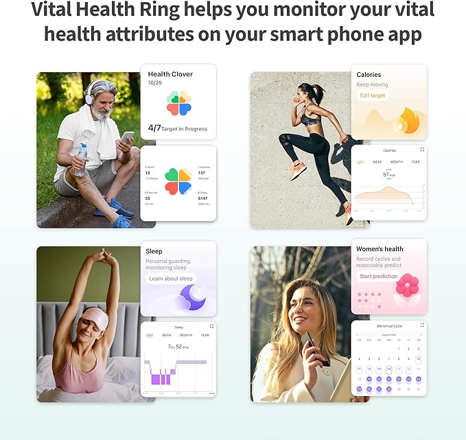 Vital Health Smart Ring for Women Black Vital Health Ring Smart Rings for Men with Fitness Tracking, Sleep Monitor, Activity Tracking, App (Size 9)