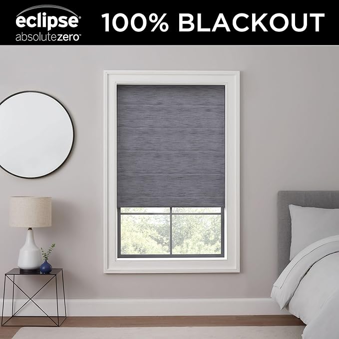 Eclipse Rozel 100% Blackout Window Roman Shade, 31 in Wide x 64 in Long, Cordless, Thermal and Noise Reducing Interior Shade Window Treatment for Home Privacy & Energy-Efficiency, Charcoal