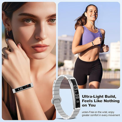 Smart Bracelet for Women Men, Health Activity Fitness Trackers, 24/7 Heart Rate, Blood Oxygen & Stress Monitor, 24H Sleep Tracker, Smart Wristband with Free APP 2 Bands, Grey