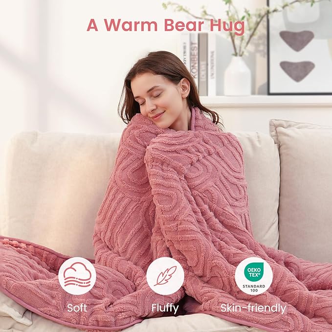Sherpa Fleece Adult Weighted Blanket Great for Sleep, 20 lbs Dual Sided Soft Fuzzy Heavy Blankets for Couch Bed Sofa, Cozy Warm Arched Jacquard Throw for Winter (Apricot Pink, 60" x 80", 20 Pounds)