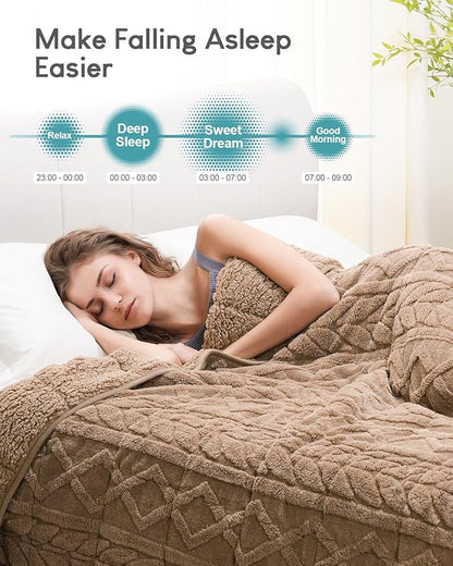 Cottonblue Adults Weighted Blanket 15lbs for Deep Sleep - Plush Cozy Sherpa Weighted Blankets for Relax and Calm, Luxurious Jacquard Decor Blanket Queen Size for Bed Sofa, 48x72 Inches, Grey