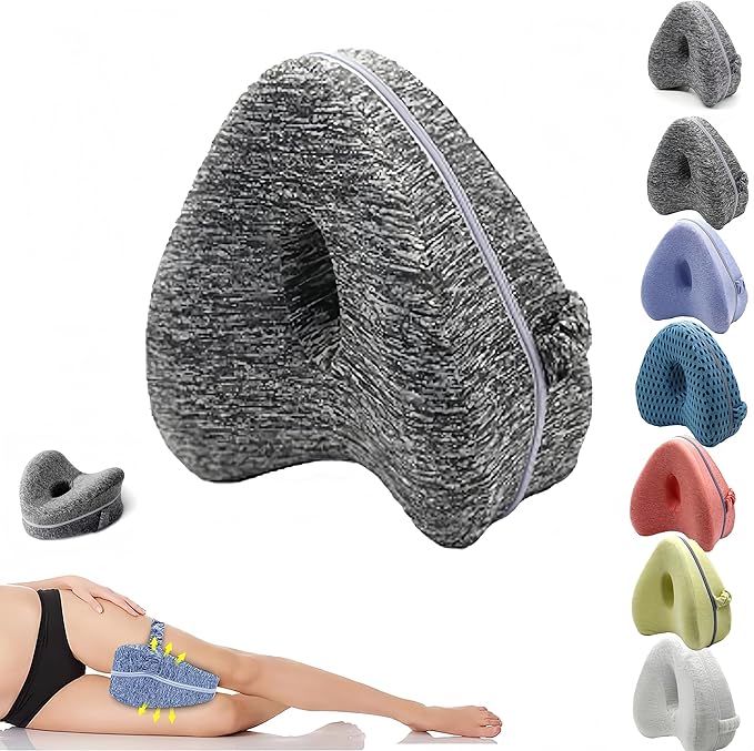 Leg Pillow for Side Sleepers, Memory Foam Knee Pillow with Elastic Strap, Contoured Leg Cushion for Hip & Spine Alignment, Comfort Support Pillow for Sleeping, Home, Office - Grey