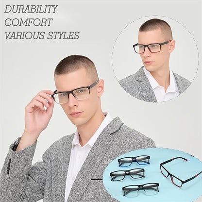 4 Pack 1.75 Reading Glasses Men Readers Computer Blue Light Blocking Fashion and Comfortable Spring Hinge Eyeglasses
