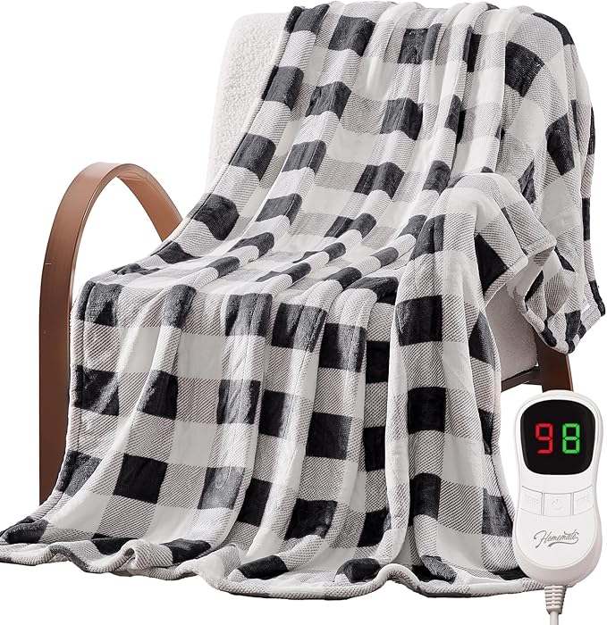 Homemate Electric Blanket Heated Throw - 50“x60“ Ultra Soft Cozy Flannel Heating Blanket with 10 Fast Heat Levels 8 Hours Auto Off Over-Heated Protection ETL Certification Keep Warm in Home Office
