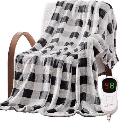 Homemate Electric Blanket Heated Throw - 50“x60“ Ultra Soft Cozy Flannel Heating Blanket with 10 Fast Heat Levels 8 Hours Auto Off Over-Heated Protection ETL Certification Keep Warm in Home Office