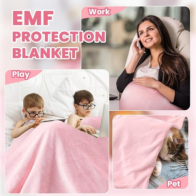 Preboun 61 x 51.18 Inch Faraday Blanket for Pregnant Babies, Emf Blanket Protection 5 g, Bluetooth, Phone Towers, Two Sides Using for Beds Couches Travel(Flannel, Pink)