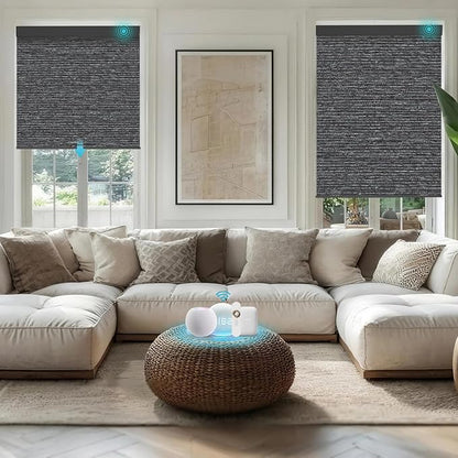 Motorized Blinds with Remote, Smart Blind Roller Shades Compatible with Alexa, Durable Rechargeable Battery Solar Power Electric Window Blinds Motorized Shades Customized Size (Luxury-Black)