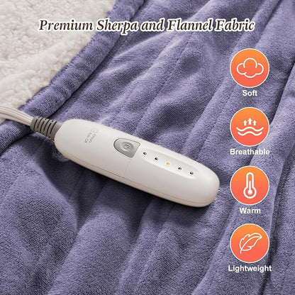 Electric Throw Blanket 50''x60'' Fast Heating Blanket Throw - Ultra Soft Flannel & Sherpa Heated Blanket for Office with 5 Heat Setting & 4-Hour Auto-Off, Great Gifts for Grandma (Lavender Purple)