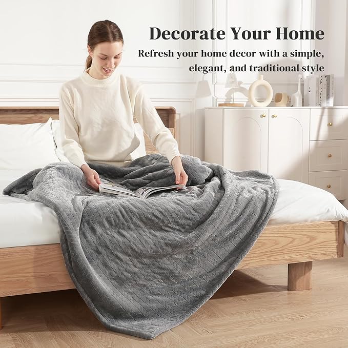 Twin Electric Blanket 62"x84" Heating Blanket Twin, Wheat Pattern Ultra-Soft Flannel & Thick Sherpa with 5 Heat Settings & 10 Hour Auto Shut-Off, ETL & FCC Certified, Machine Washable Home Use, Grey