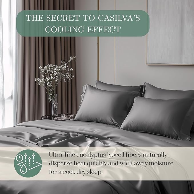 CASILVA Eucalyptus Sheets - Infused with Silver for Anti-Odor, Softer Than Silk Fibers, More Cooling Than Cotton - Perfect for Hot Sleepers & Sensitive Skin - 100% Tencel Lyocell - Full Sheet Set