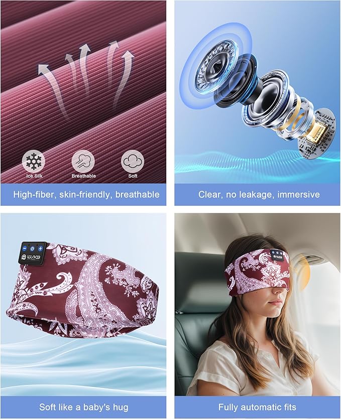 LOVE EYE Sleep Headphones Wireless Headband Headphones Bluetooth 5.4 for Side Sleeper Bluetooth Headband Earphones for Sports for tech Gadgets Gifts