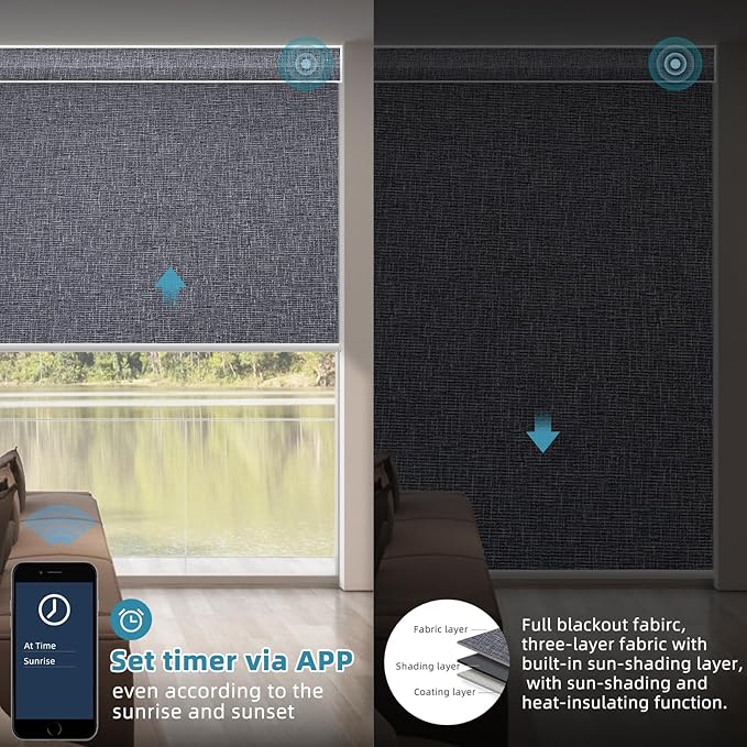 SmartWings Motorized Smart Blinds with Remote, Custom Automatic 100% Blackout Roller Shade Compatible with Alexa/Homekit/Google, Electric Smart Blinds for Indoor Windows, Eclipse Charcoal
