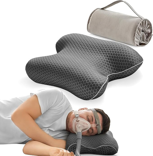 Travel Memory Foam CPAP Bed Pillow for Side & Back Sleepers, Portable Sleep Apnea Pillow with Storage Bag for All CPAP Masks Users, Washable Neck Support Pillow for Hotels Camping