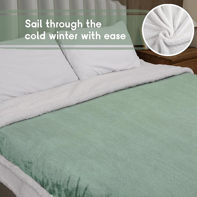 Heated Blanket Electric Throw Size 50''x60'' with 9 Heating Levels, 1-10 Hour Auto Shut Off, Machine Washable, Flannel & Sherpa Double-Sided Soft Warming Blanket for Couch, Bed, Office - Light Green