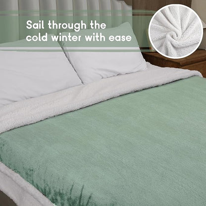 Heated Blanket Electric Throw Size 50''x60'' with 9 Heating Levels, 1-10 Hour Auto Shut Off, Machine Washable, Flannel & Sherpa Double-Sided Soft Warming Blanket for Couch, Bed, Office - Light Green