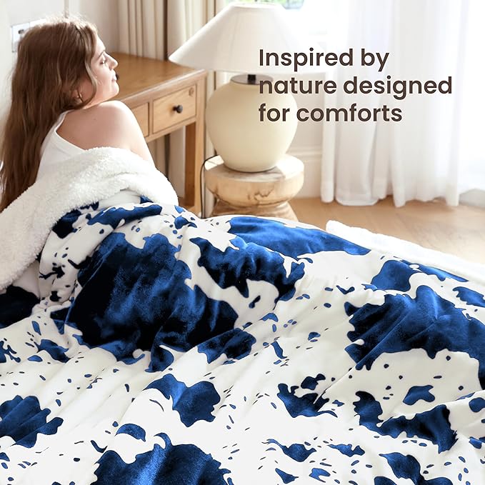 Heated Blanket King Blanket - Fast Heating Electric Blanket, Soft Flannel Heated King with 4 Time Settings,10 Heating Settings, Warm Gifts for Women & Mom & Grandma(90"x100"Cow Print Blue)
