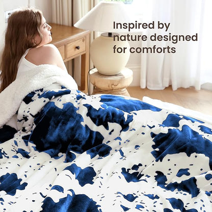 Heated Blanket Queen Blanket - Fast Heating Electric Blanket, Soft Flannel Heated Queen with 4 Time Settings,10 Heating Settings, Warm Gifts for Women & Mom & Grandma(84"x90"Cow Print Blue)