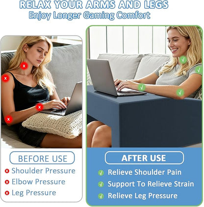 Lap Desk Pillow with Removable Cover Adjustable Angle Gaming & Machine Washable Reading Pillow for Adults Multipurpose Laptop Bed Tray with Arms for Working