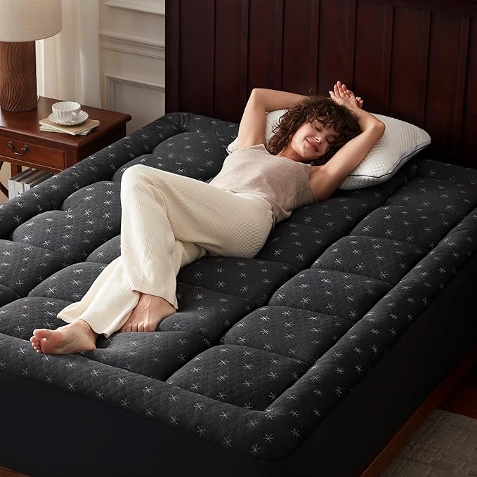 Anluoer Memory Foam Mattress Topper California King for Back Pain,Down Alternative Pillow Top Mattress Topper,Thick Mattress Pad with 8-21" Deep Pocket, 72x84 Inches, Dark Grey