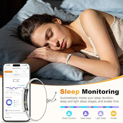 Smart Bracelet for Women, Health Activity Fitness Trackers, 24/7 Heart Rate, HRV, Blood Oxygen & Stress Monitor, 24H Sleep Tracker, Free APP for iOS & Android, Silver