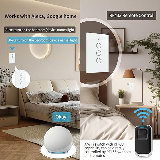 Wi-Fi Light Switch - 2.4GHz Smart Switch with Alexa & Google Assistant - Single Pole, Remote Control, Schedule - Neutral Wire Required