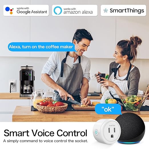WiFi Smart Plug, Wireless Plugs Outlet Compatible with Alexa & Google Voice Assistant, App Controlled Outlet with Timer Function, 2.4GHz Only Wi-Fi Smart Socket, Smart Plug Timer for Home