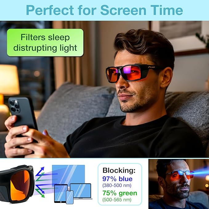 Orange Blue Light Blocking Glasses for Better Sleep - 97% Premium TR90 Wrap Around Amber Computer Migraine Glasses for Women & Men - Gaming Glasses - TV Blue Light Blockers Gamer Glasses