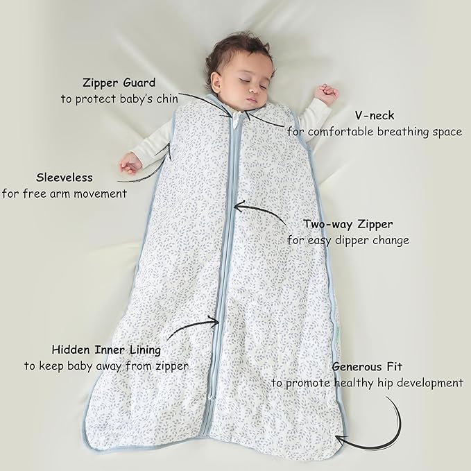 Unisex Baby Sleep Sack 0.5 TOG, Lightweight Summer Wearable Blanket, Soft Rayon Made from Bamboo Toddler Sleep Bag