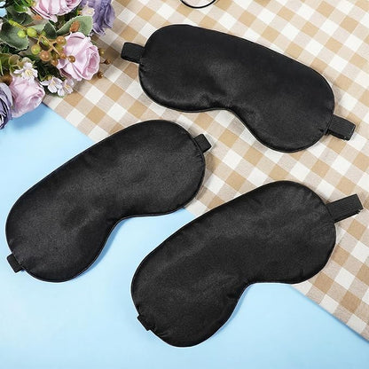 3 Pcs Sleep Mask for Sleeping, Silk Blackout Eye Mask Cover with Elastic Strap, Satin Night Blindfold Eyeshade Nap for Men and Women Travel (Black)