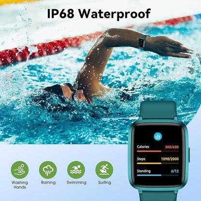 Fitness Tracker Watch with Heart Rate Monitor, Activity Tracker with Pedometer, Sleep Monitor, Calories & Step Counter, IP68 Waterproof Smart Watches for Women Men Fitness Watch for Sports