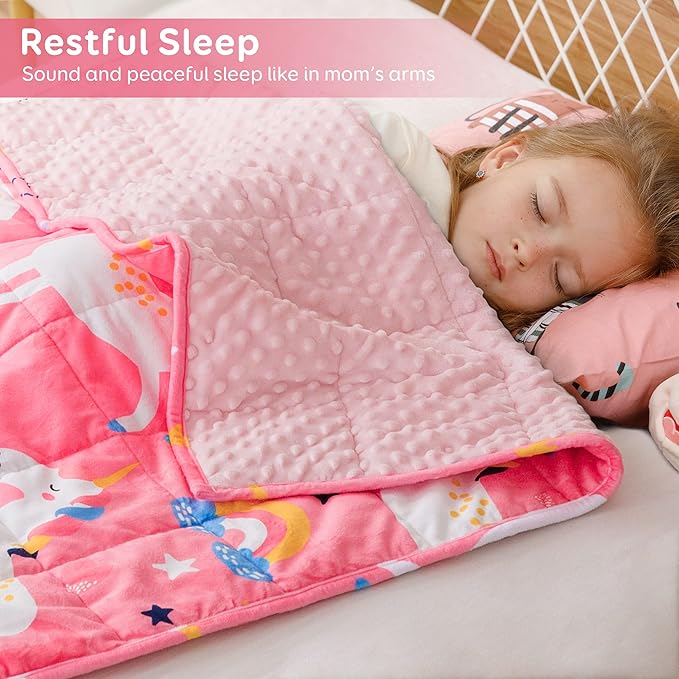 Sivio Minky Dotted Weighted Blanket, Super Soft Crystal Velvet Reversible Heavy Blanket with Cute Cartoon Patterns, 5 lbs, 36x48 Inch, Pink Unicorn