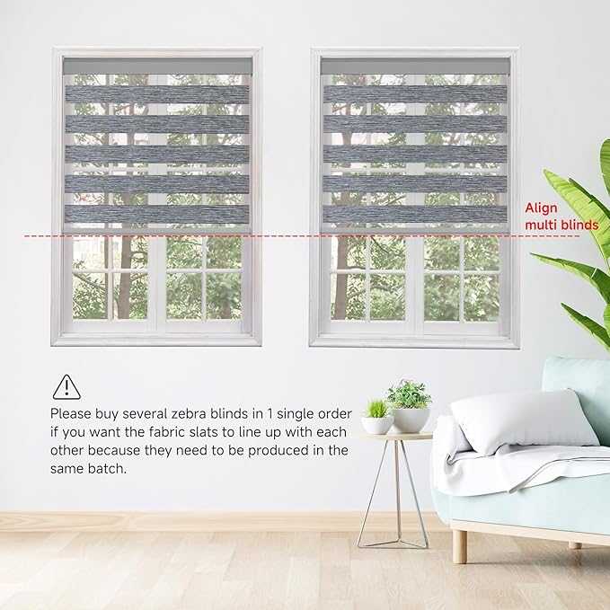 Motorized Zebra Blinds, Cordless Blackout Window Shades with Remote, Custom Dual Layer Smart Roller Shades Compatible with Alexa Google Assistant, Automatic Light Filtering Blinds,Texture Gray