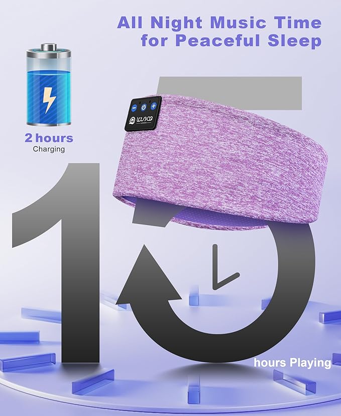 LOVE EYE Sleep Headphones Wireless Headband Headphones Bluetooth 5.4 for Side Sleeper Bluetooth Headband Earphones for Sports for tech Gadgets Gifts (Lavender Purple)
