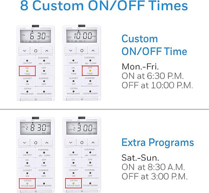 UltraPro Daysmart 7-Day Digital In-Wall Ⲧimer, Presets/Countdown Timer, Programmable Settings, Override, Sunrise/Sunset, Light Τimer for Indoor Lighting, Porch, Seasonal, Timer Switch, 2 Pack, 47940