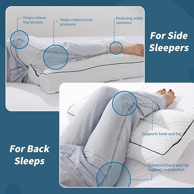 HOMBYS Shredded Memory Foam Knee Pillow for Side Sleepers, 5.5" Height Pillow Between Legs for Aligns Spine & Relieves Pressure Hip & Leg Elevation, Supportive Pillow for Pregnancy, Sciatic,White
