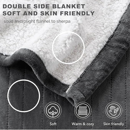 Sherpa Heated Blanket Twin Size, Soft Electric Blankets Washable | Controller with 1-10 Hour Auto Shut Off | 6 Heat Settings | Washable, 62" X 84" Grey