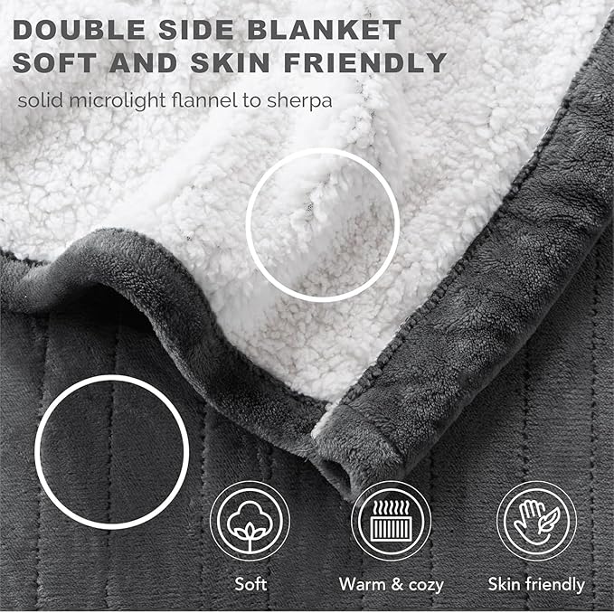 Degrees of Comfort Sherpa Plush Dual Control Electric Blanket Queen Size, Heating Blankets | Washable | Automatic Shut Off | Double Zone, 6 Heat Settings | 84" x 90" Grey