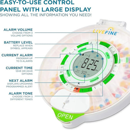 Live Fine 28-Day Automatic Pill Dispenser with Upgraded LCD Display, Key Lock, Sound & Light for Prescriptions, Medication, Vitamins, Supplements & More