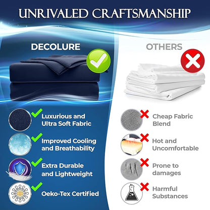 DECOLURE Cooling Bed Sheets King Set 4pcs - Luxurious & Ultra-Soft King Size Cooling Sheets for Hot Sleepers - Comfortable & Cool Bamboo Viscose Microfiber Sheets King Size w/Deep Pockets (Navy)