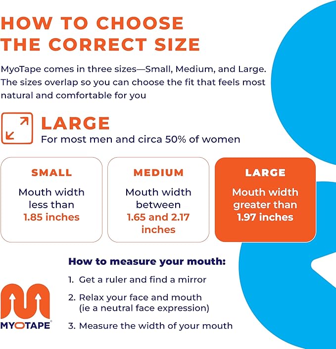 MyoTape - Sleep Tape 30 Nights Supply - Reduce Snoring - Improve Your Sleep - Promote Nasal Breathing - Comfortable & Gentle On Skin - Large