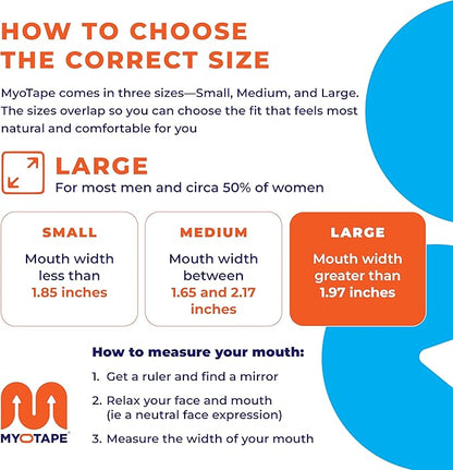 MyoTape - Sleep Tape 30 Nights Supply - Reduce Snoring - Improve Your Sleep - Promote Nasal Breathing - Comfortable & Gentle On Skin - Large