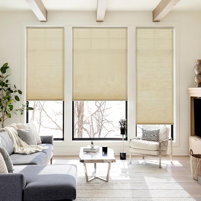 LazBlinds Cordless Cellular Shades, No Tools No Drill Light Filtering Honeycomb Shades Pleated Blinds for Windows, 31'' W x 64'' H, Mocha