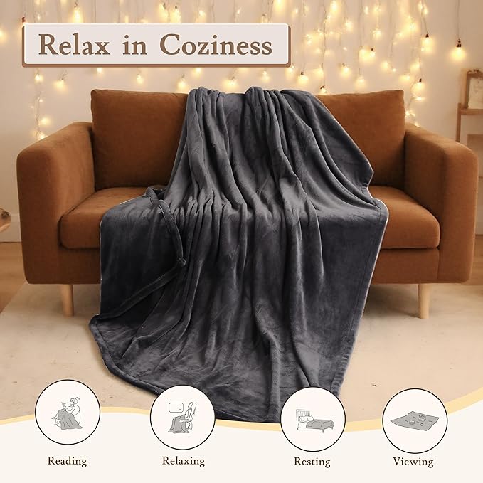 Electric Heated Blanket 62"x84" Twin Size Flannel Fleece - 4 Heat Settings & 10H Auto Shut Off for Safe Overnight Use, Fast Heating, Machine Washable for Bed, Couch, Office - Dark Grey