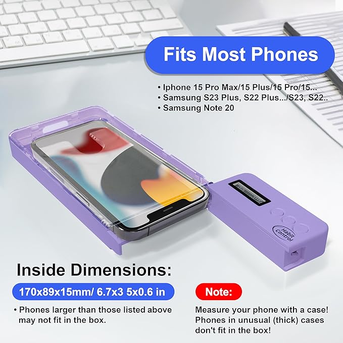 Phone Lockbox - Time Lock Box Cell Phone Locker for Bad Habits, Smartphone Jail with Timer Reduce Kids Adults Screen Time Improve Productivity, Family Time Container - Purple