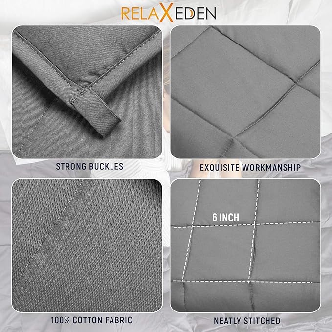 Adult Breatheable Cotton Weighted Blanket with Removable Navy Duvet Cover, 60 x 80 Inch, 15 Pounds, Made w/Polyester and Glass Beads, Grey