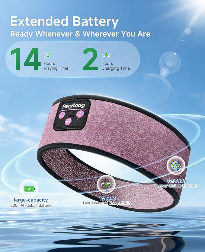 Perytong Sleep Headphones Wireless, Bluetooth Headband Sports Sleeping Headphones Sleep Mask Earbuds Breathable Wireless Music Headband for Side Sleepers Sleeping Travel Workout Running Air Travel