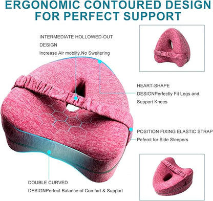 Knee Pillow for Side Sleepers, Memory Foam Leg Pillow for Side Sleeping, Cooling Knee Pillow with Strap for Hip Pain, Back Pain, Sciatica Pain Relief, Spine Alignment (Pink)