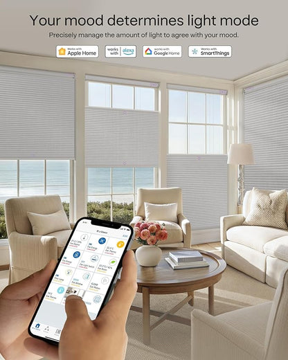 Graywind Motorized Matter Cellular Shades- 100% Blackout Top Down Bottom Up 1-3/4"Cell Honeycomb Blinds for Indoor Windows, Compatible with Alexa Google Siri, Custom Size,Pearl White